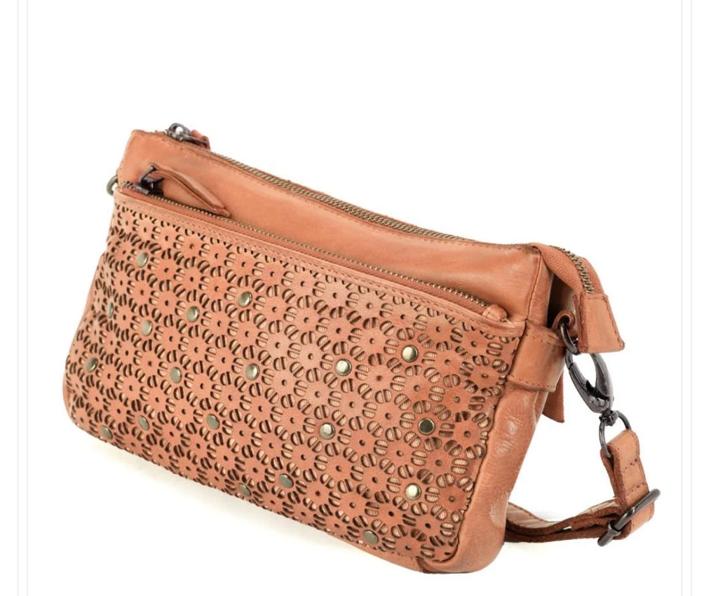 BOWRAL LASER CUT CROSS BODY STRAP W/ STUDS - Tan
