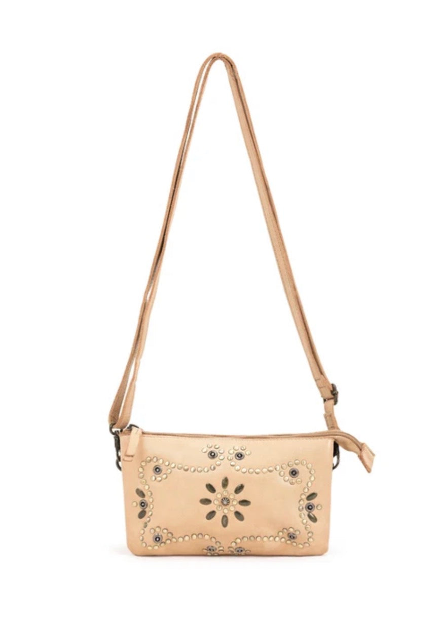 FITZROY STUDDED CROSS BODY BAG W/ ADJUSTABLE STRAP - TAUPE