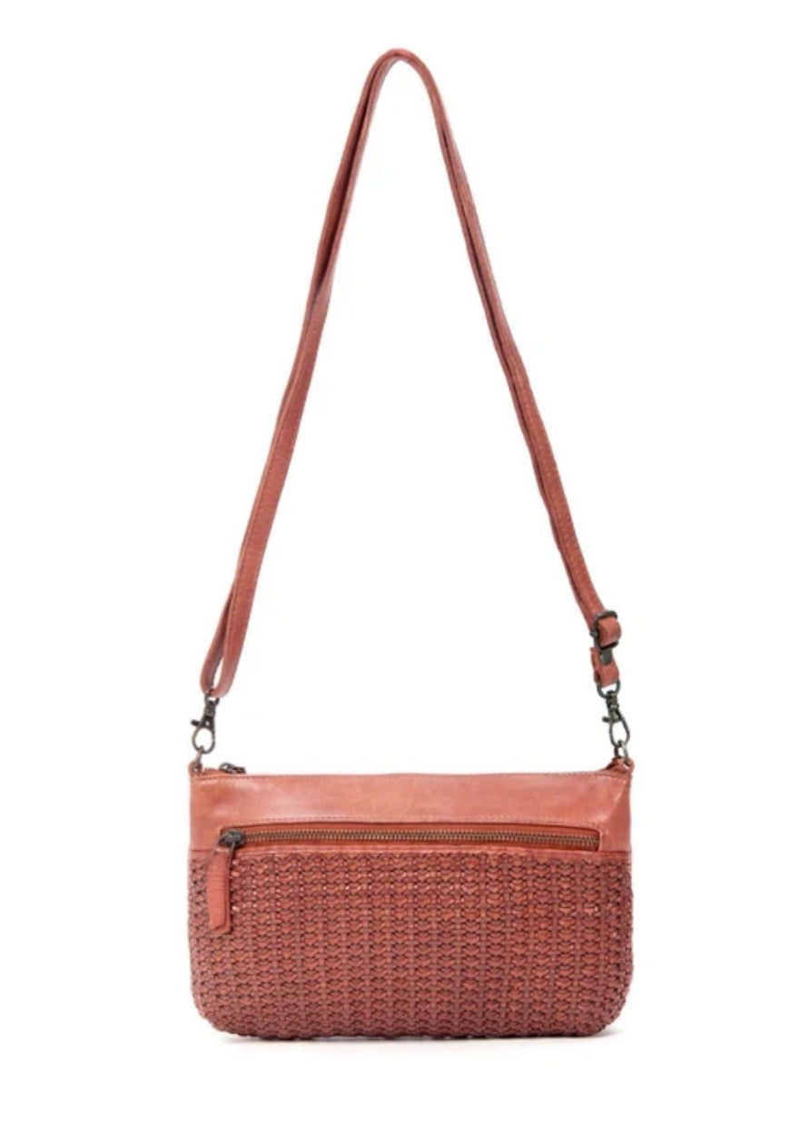 BENDIGO WOVEN DETAIL LEATHER XBODY BAG- A-0009-TAN- NEW IN