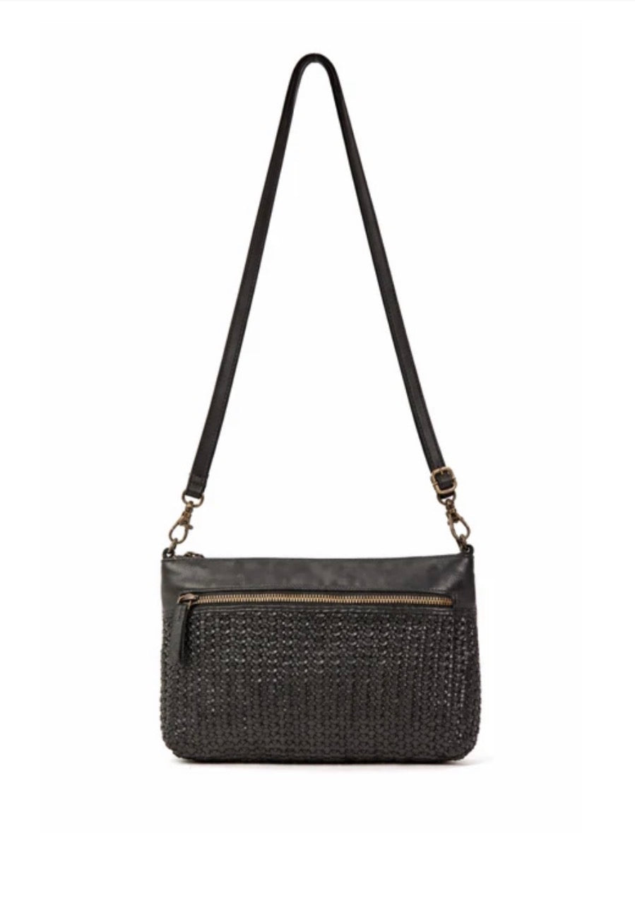 BENDIGO WOVEN DETAIL LEATHER XBODY BAG- A-0009-BLK- NEW IN