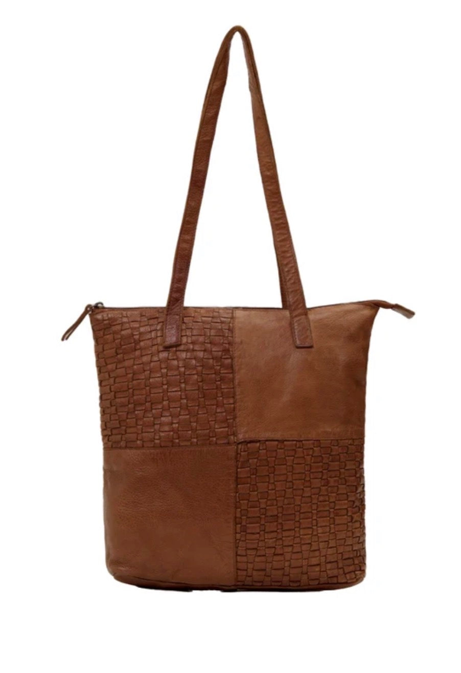LONGREACH PANELLED LEATHER TOTE BAG- A-0002-COGNAC- NEW IN