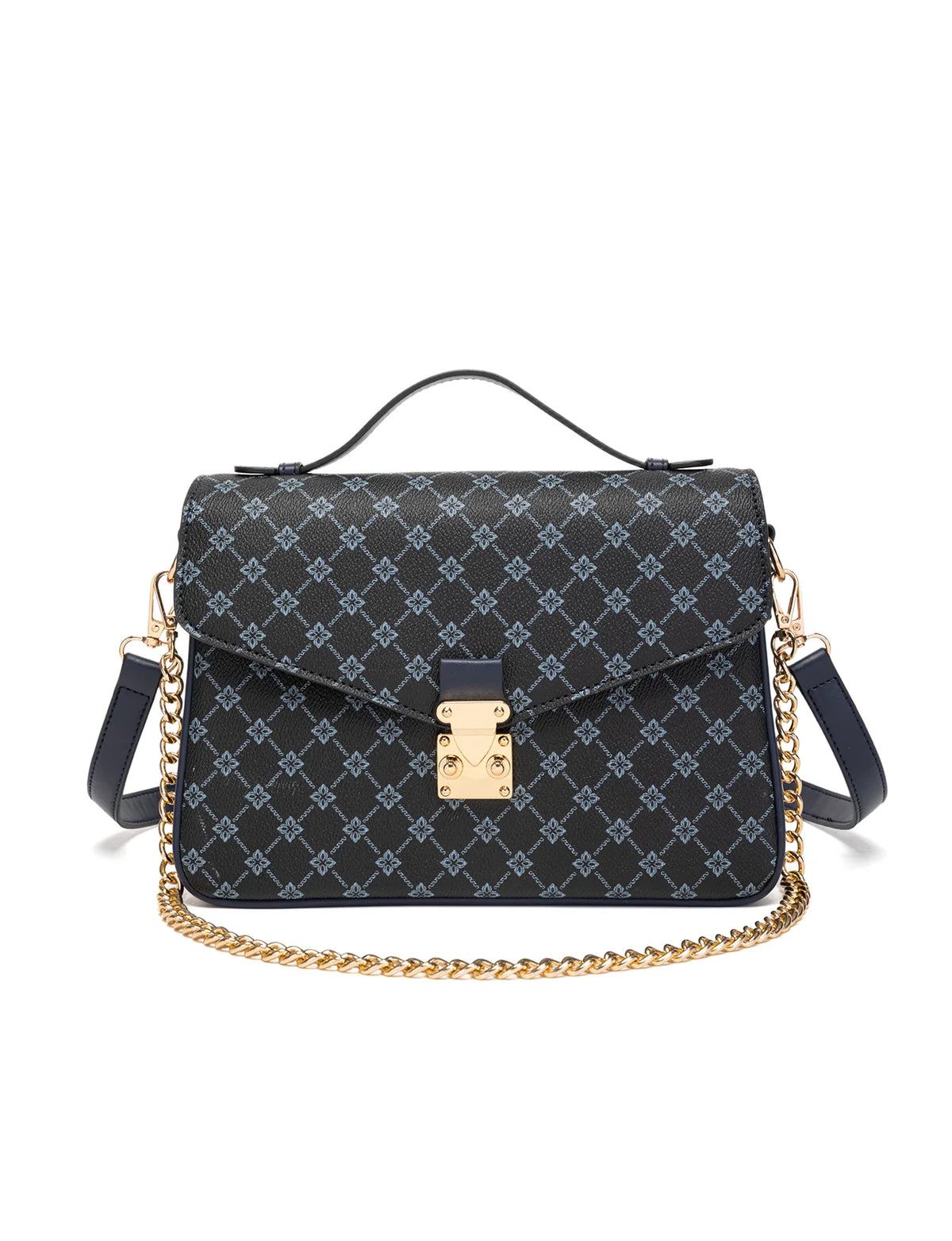 NAPLES TRIPLE COMPARTMENT BAG W/ CHAIN DETAIL AND ADJUSTABLE XBODY STRAP - NAVY