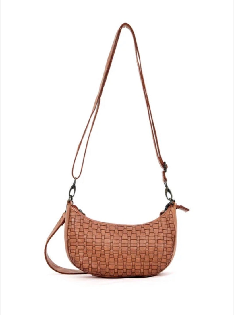 SORRENTO MOON CROSS BODY BAG W/ ADJUSTABLE STRAP - TAN