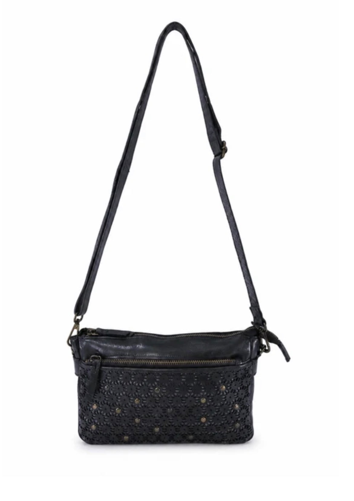 BOWRAL LASER CUT CROSS BODY STRAP W/ STUDS - Black