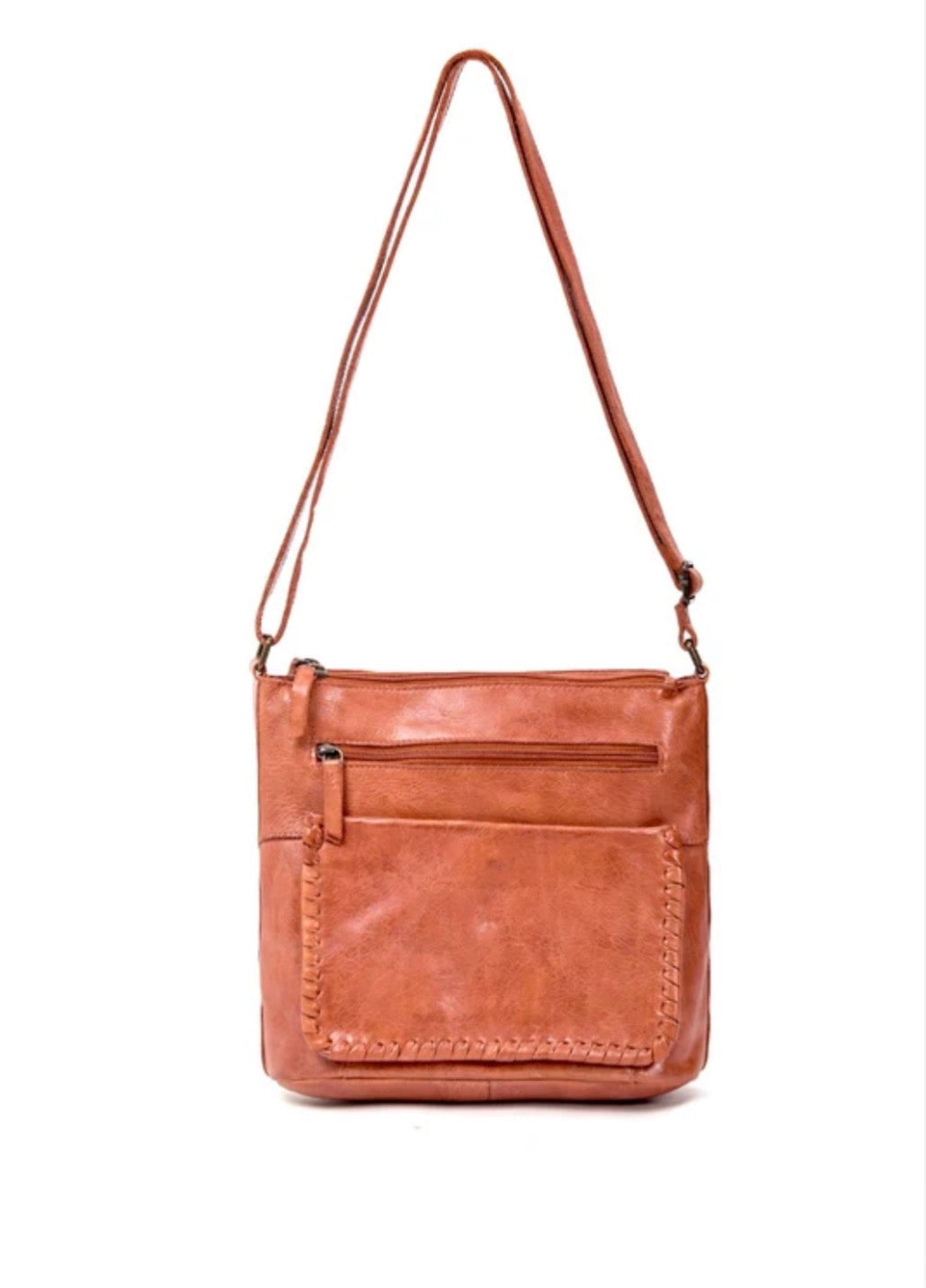 TAMBORINE MULTICOMPARTMENT LEATHER XBODY BAG- A-0020-TAN- NEW IN
