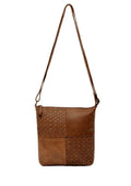 KALGOORLIE WOVEN PANELLED LEATHER XBODY BAG- A-0001-COGNAC- NEW IN