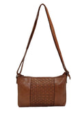 JINDABYNE SML WOVEN PANELLED LEATHER XBODY BAG- A-0003-COGNAC- NEW IN