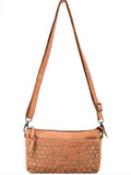 BOWRAL LASER CUT CROSS BODY STRAP W/ STUDS - Tan