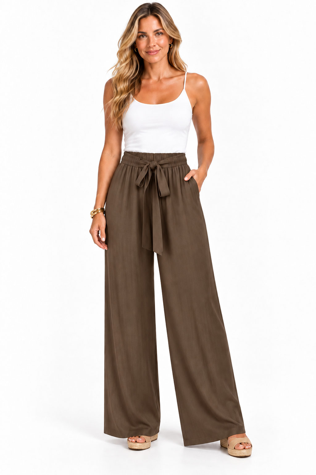 Andrea Waist tie pant - Mocha