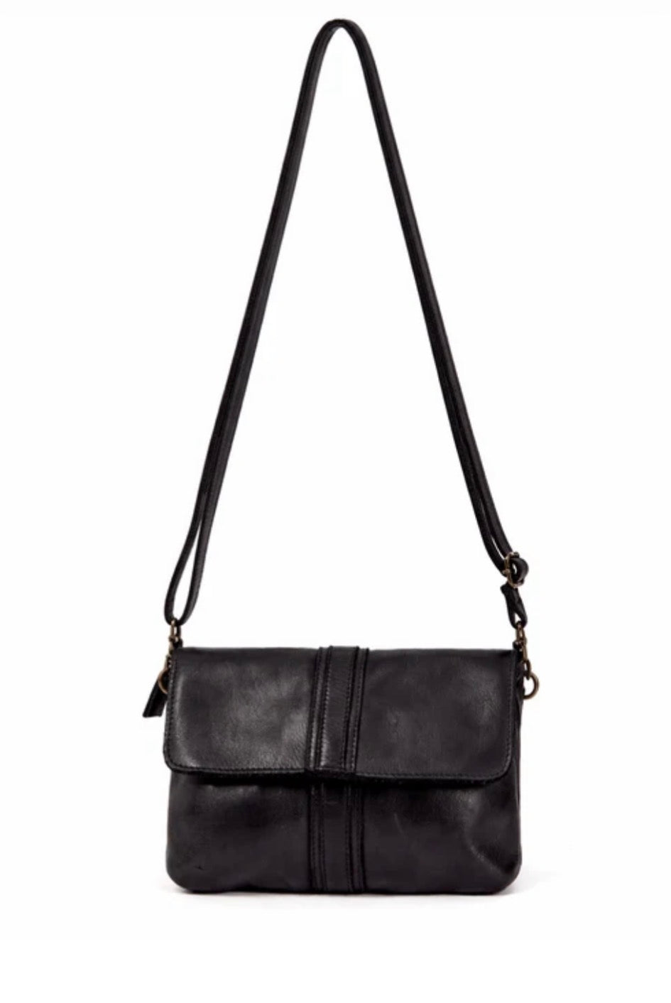 TULLY FLAP OVER LEATHER XBODY BAG- A-0015-BLK- NEW IN