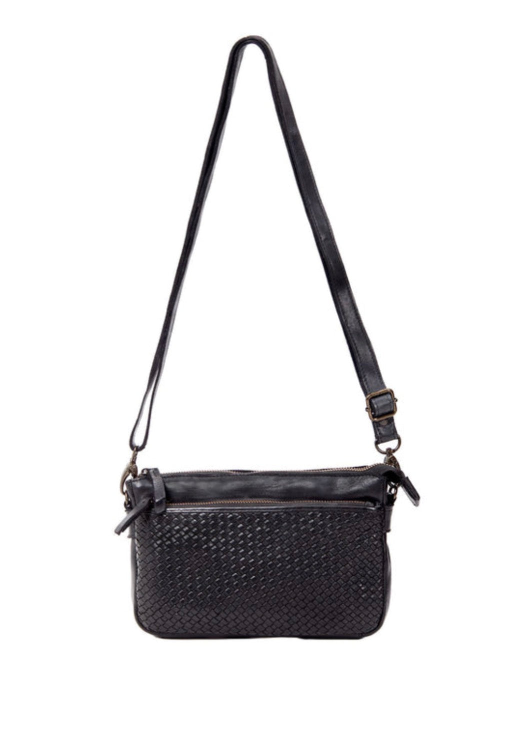 RENMARK WOVEN DETAIL LEATHER XBODY BAG- A-0018-BLK- NEW IN