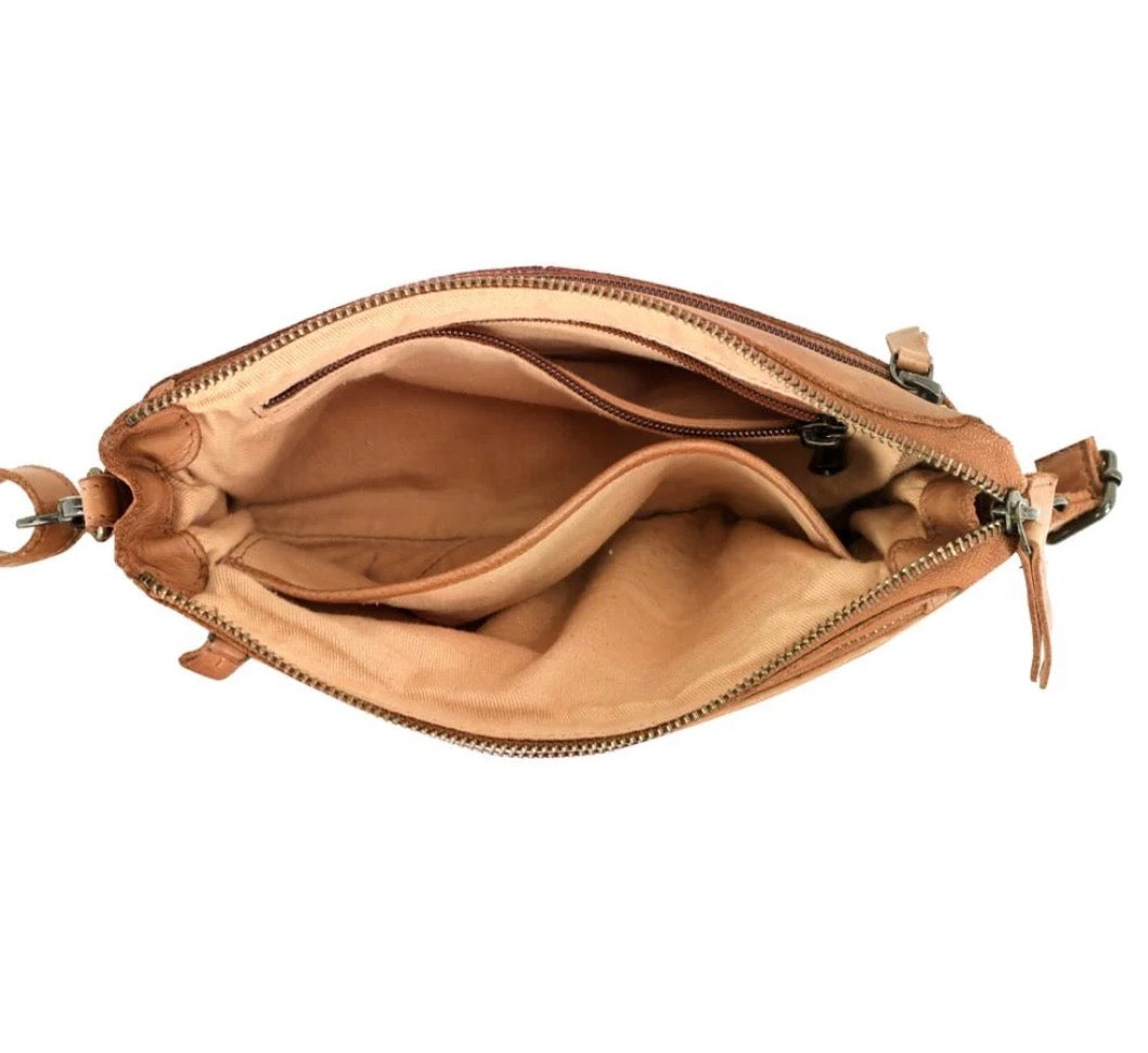 BOWRAL LASER CUT CROSS BODY STRAP W/ STUDS - Tan