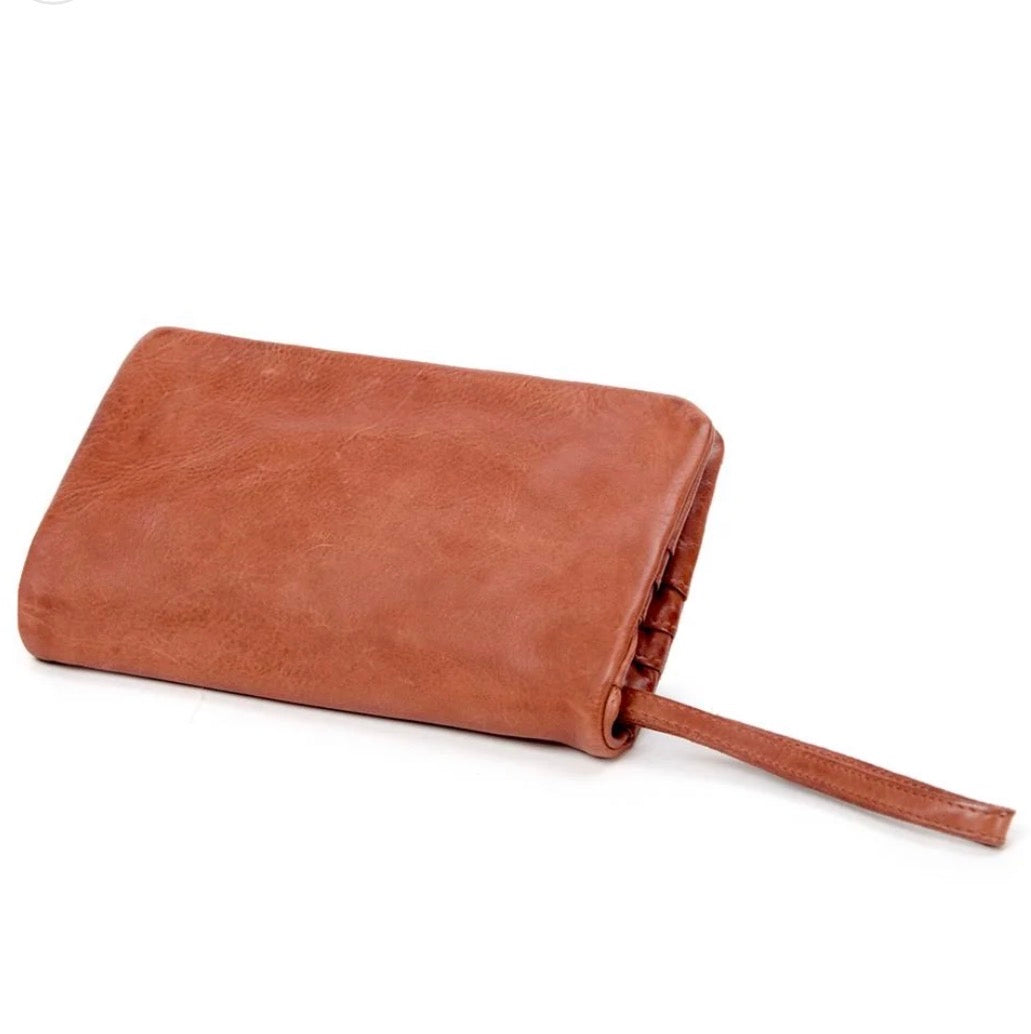 KADINA LGE LEATHER CLUTCH WALLET- A-0025-TAN- NEW IN