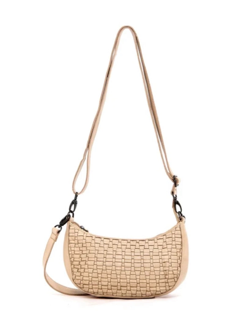 SORRENTO MOON CROSS BODY BAG W/ ADJUSTABLE STRAP - TAUPE