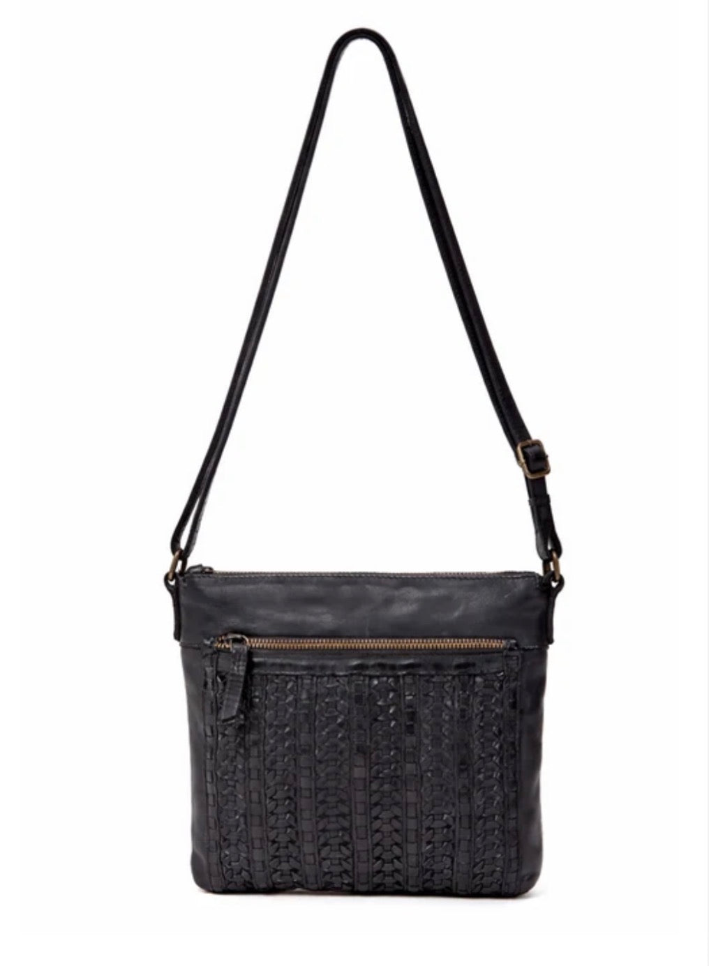 ARMIDALE WOVEN DETAIL LEATHER XBODY BAG- A-0011-BLK- NEW IN