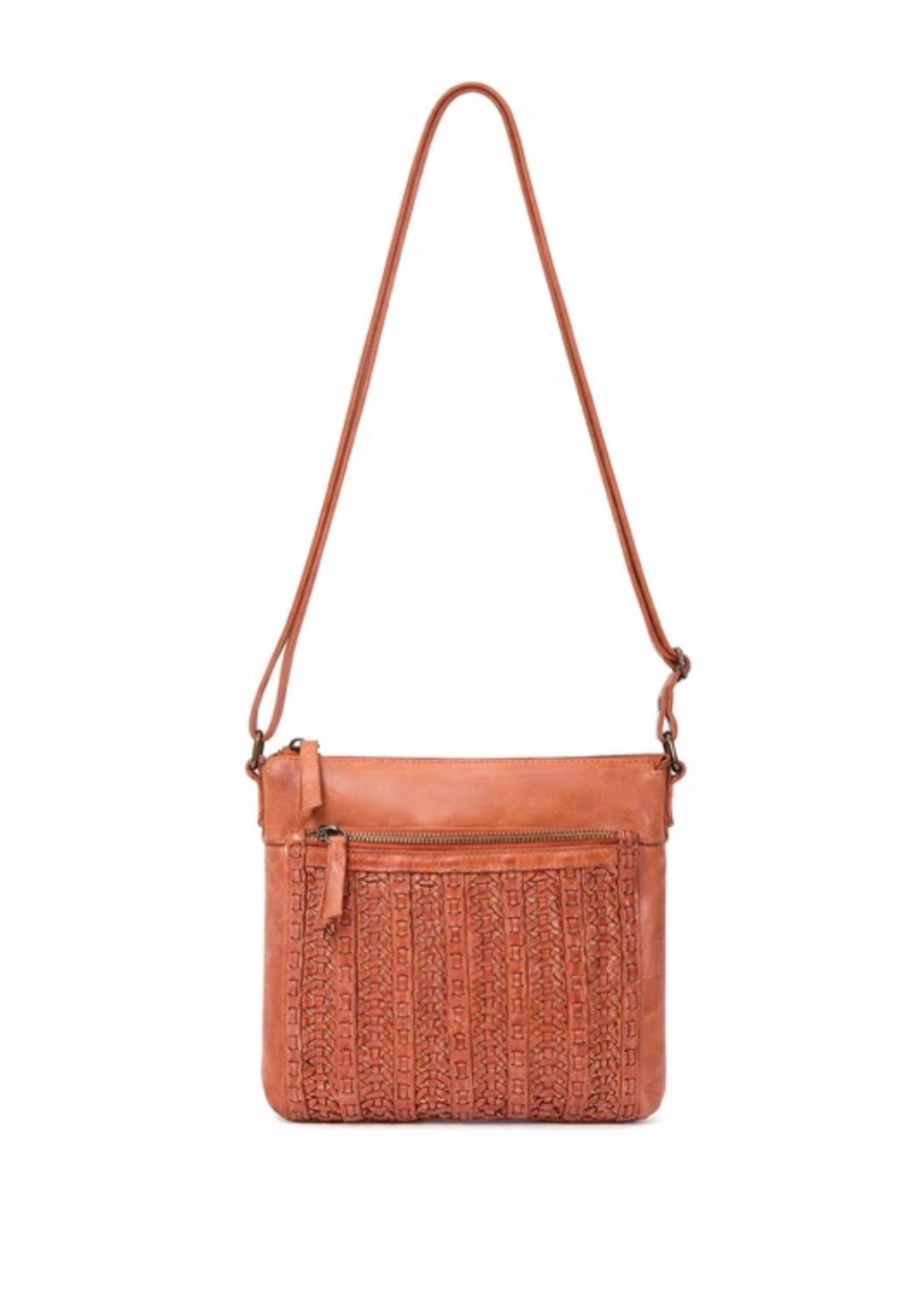 ARMIDALE WOVEN DETAIL LEATHER XBODY BAG-A-0011-TAN- NEW IN