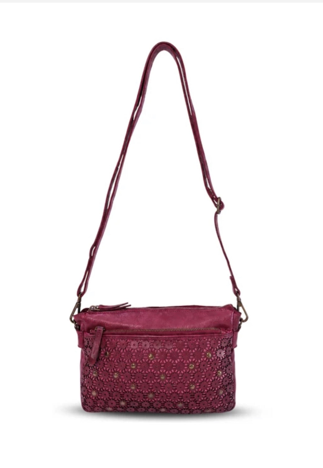 BOWRAL LASER CUT CROSS BODY STRAP W/ STUDS - Purple