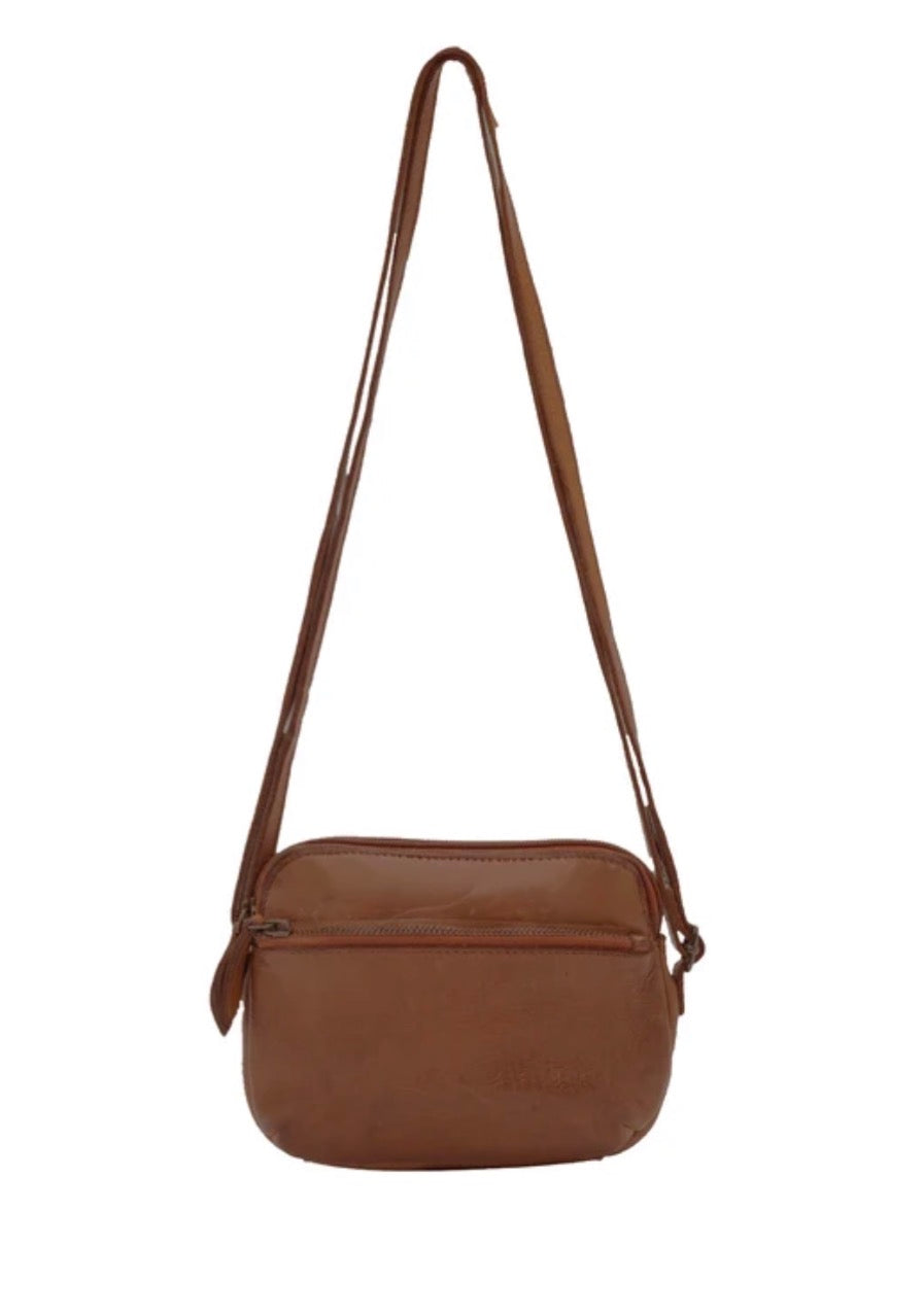 BONDI SML LEATHER XBODY BAG- A-0006-COGNAC- NEW IN