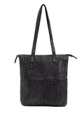LONGREACH PANELLED LEATHER TOTE BAG- A-0002-BLACK- NEW IN