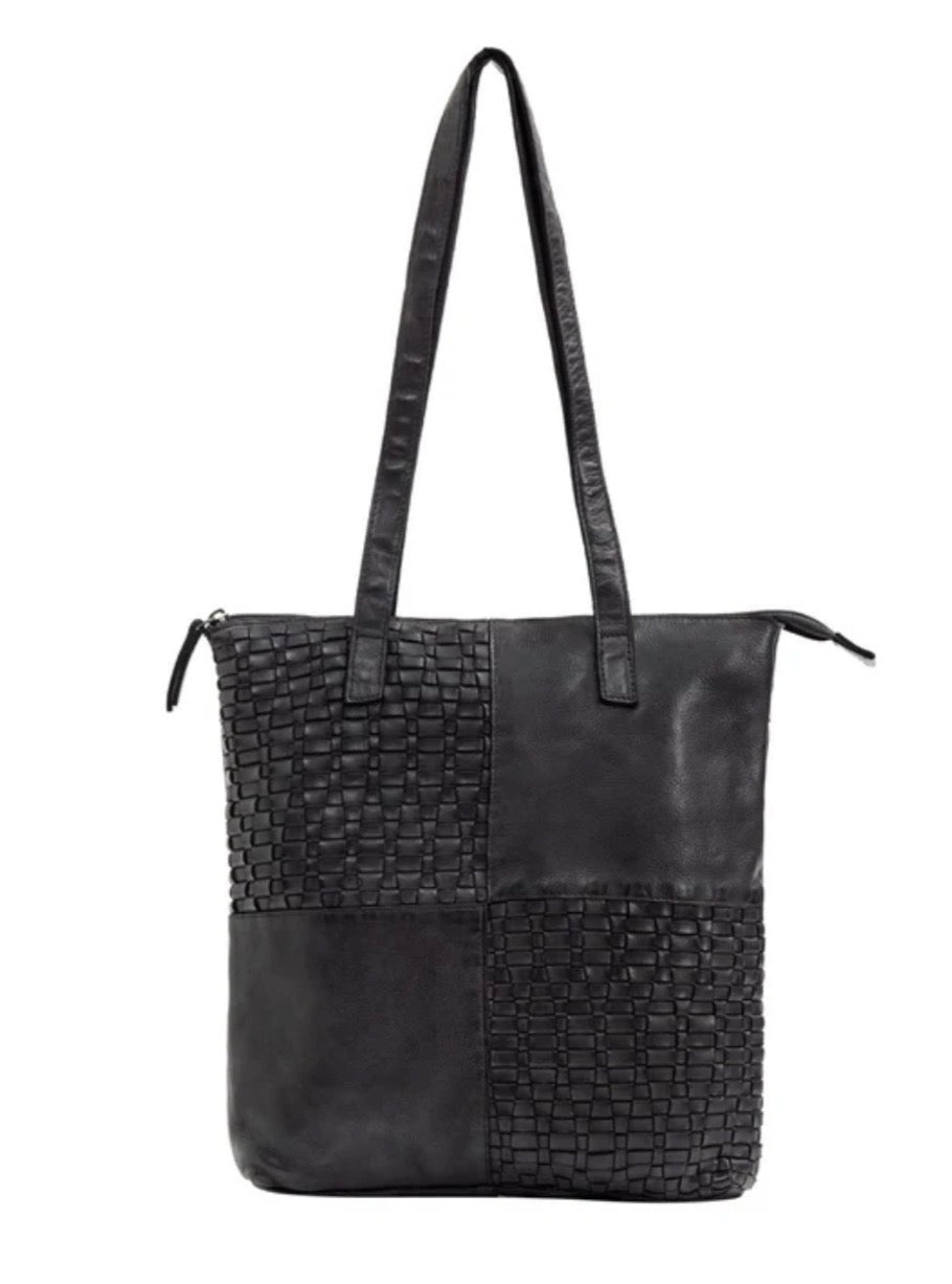 LONGREACH PANELLED LEATHER TOTE BAG- A-0002-BLACK- NEW IN
